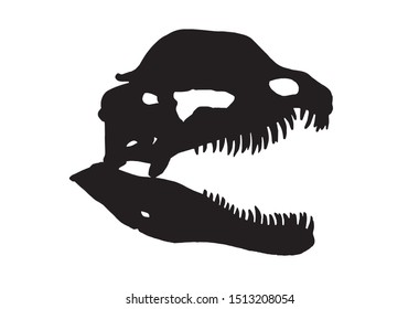 Graphical silhouette of dinosaur skull isolated on white background,vector illustration
