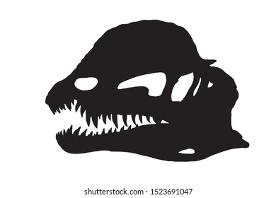 Graphical  silhouette of dinosaur skull isolated on white,vector sketch for tattoo and printing,paleontology