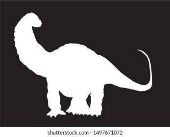 Graphical silhouette of diplodocus isolated on black background,vector illustration