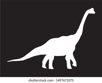 Graphical silhouette of diplodocus isolated on black background,vector illustration