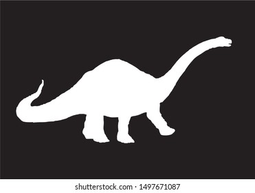 Graphical silhouette of diplodocus isolated on black background,vector illustration