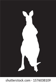 Graphical silhouette of kangaroo isolated on black background,vector engraved illustration