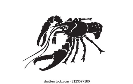 Graphical silhouette of lobster, sea-food element,vector illustration on white background