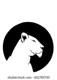 Graphical silhouette of puma on black round background, logo icon,tattoo
