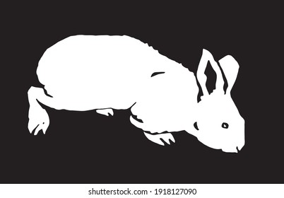 Graphical  silhouette of rabbit isolated on black backgroud, vector illustration
