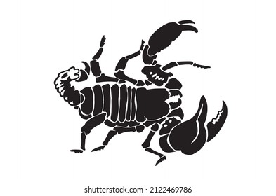 Graphical silhouette of scorpion isolated on white,vector illustration for design and tattoo