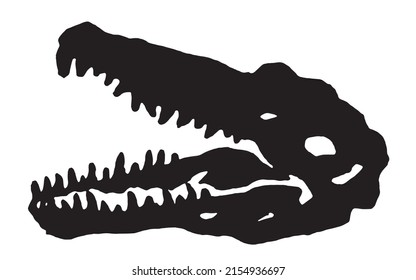 Graphical silhouette of  skull of crocodile isolated on white background,vector illustration,paleontology
