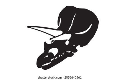 Graphical silhouette of skull of triceratops isolated on white, vector element