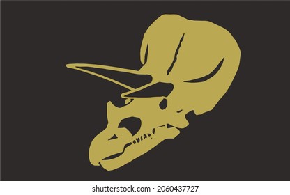 Graphical silhouette of skull of triceratops on brown background, vector color illustration 