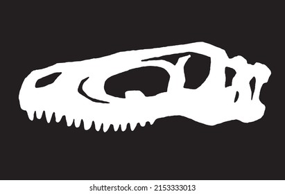 Graphical silhouette of skull of tyrannosaurus isolated on black background,vector element,paleontology