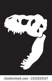 Graphical silhouette of skull of tyrannosaurus isolated on black background,vector element,paleontology