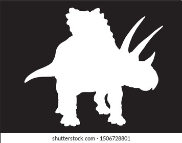 Graphical silhouette of triceratops isolated on black background,vector illustration