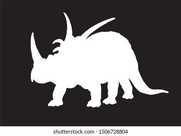 Graphical silhouette of triceratops isolated on black background,vector illustration