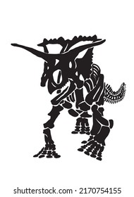 Graphical silhouette of triceratops skeleton  isolated on white,vector  illustration for ,tattoo