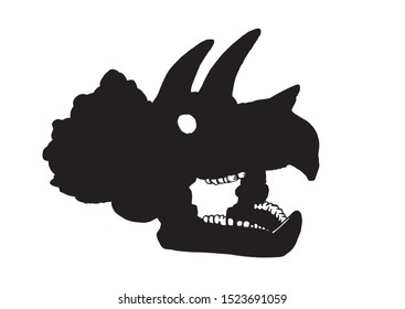 Graphical  silhouette of triceratops skull isolated on white,vector sketch for tattoo and printing,paleontology