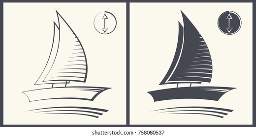 Graphical silhouette vector image of a sailboat.