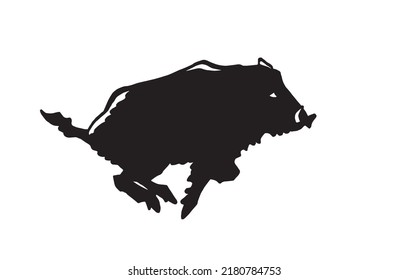 Graphical silhouette of wild hog pig running , lined drawing vector illustration