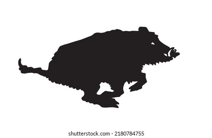 Graphical silhouette of wild hog pig running , lined drawing vector illustration