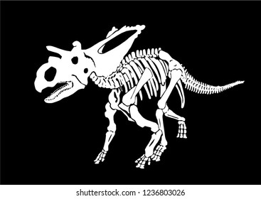  Graphical skeleton of einiosaurus isolated on black background,vector sketch for tattoo and printing