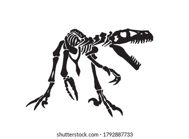 Graphical Skeleton Of Raptor Isolated On White, Vector Illustration, Paleonthology