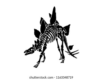  Graphical skeleton of stegosaurus isolated on white background,vector sketch for tattoo and printing