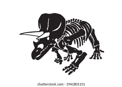 Graphical skeleton of triceratops on white background,vector paleonthology element