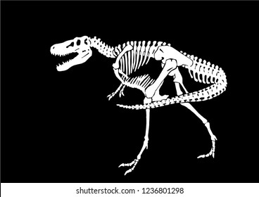 Graphical skeleton of tyrannosaurus isolated on black background,vector sketch for tattoo and printing