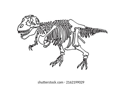 Graphical skeleton of tyrannosaurus isolated on white,vector sketchy illustration. Illustration for coloring and printing