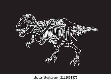 Graphical skeleton of tyrannosaurus isolated on black,vector sketchy illustration. Illustration for coloring and printing