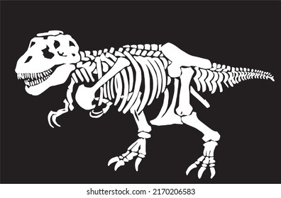 Graphical skeleton of tyrannosaurus isolated on black,vector element, fossils in beast