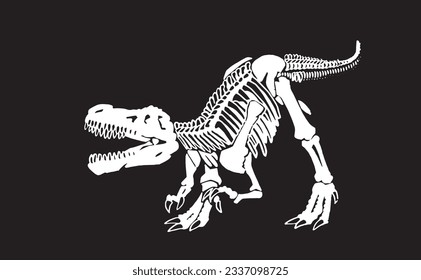 Graphical  skeleton of tyrannosaurus on black , vector dinosaur of jurassic period, illustration for educational books,printing