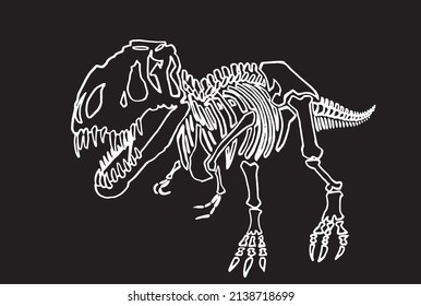 Graphical skeleton tyrannosaurus , vector dinosaur of jurassic period, engraved illustration for educational books,printing