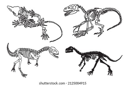 Graphical skeletons of dinosaurs on white background,vector drawing,paleontology