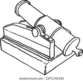 Graphical sketch of ancient gun, a type of artillery piece isolated on white background, vector element of military weapon for coloring,tattoo,design