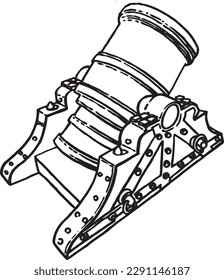Graphical sketch of ancient gun, a type of artillery piece isolated on white background, vector element of military weapon for coloring,tattoo,design