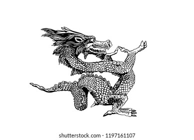 Graphical sketch of Chinese  dragon isolated on white background,vector illustration for tattoo and printing