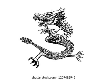 Graphical sketch of Chinese dragon isolated on white background,vector sketch, symbol 