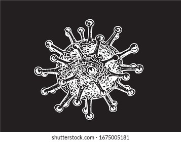 Dibujo gráfico del corona-virus aislado en fondo negro, ilustración vectorial, 
molécula 
