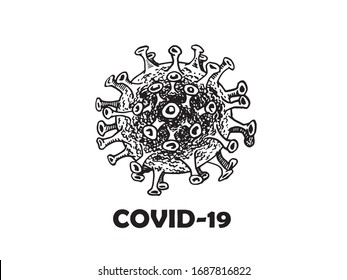 Graphical sketch of corona-virus isolated on white background, vector illustration, 
molecule 