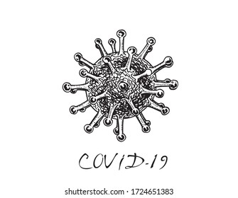 Graphical sketch of coronavirus isolated on white background, vector  illustration for logo ,banners and printing