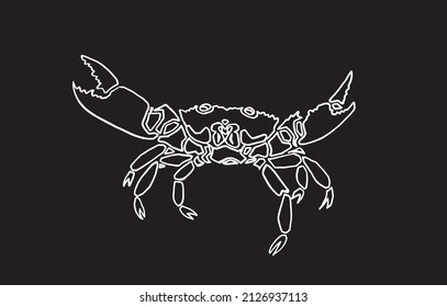 Graphical sketch of crab isolated on black background,vector sea-food element  doodle drawing