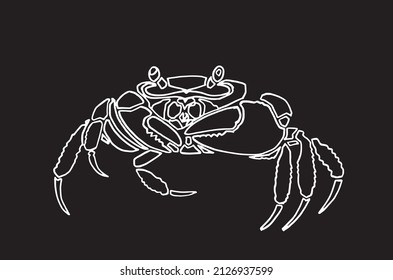 Graphical sketch of crab isolated on black background,vector sea-food element  doodle drawing