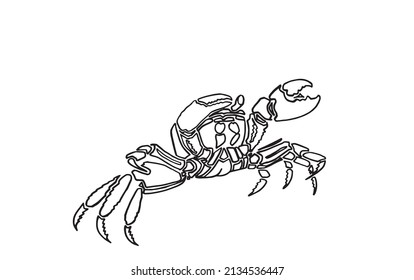 Grafische Skizze von Krabbe einzeln auf weißem Hintergrund, Vektorsymbol für Meeresfrüchte zum Zeichnen von Farblinien