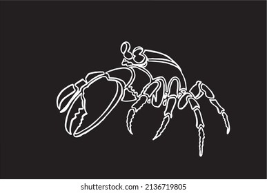 Graphical sketch of crab isolated on black background,vector sea-food element  lined drawing