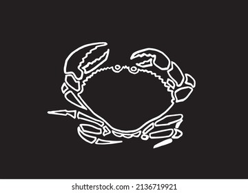 Graphical sketch of crab isolated on black background,vector sea-food element  lined drawing