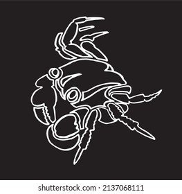 Graphical sketch of crab isolated on black background,vector sea-food element  lined drawing