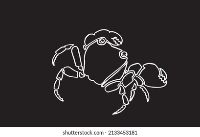 Graphical sketch of crab on black background,vector lined drawing