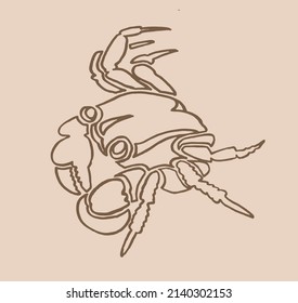 Esbozo gráfico de cangrejo sobre fondo de sepia,dibujo vectorial