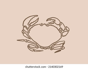 Graphical sketch of crab on sepia background,vector lined drawing