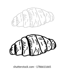 Graphical sketch of croissant isolated on white background. Vector illustration